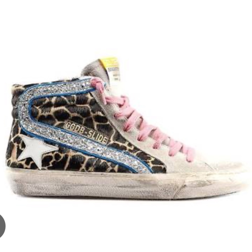 Leopard Print High-Top Sneakers with Pink Laces